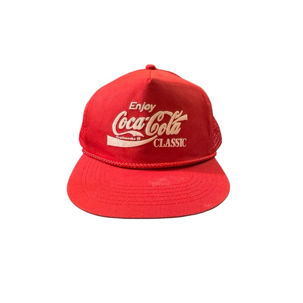 Vintage 90’s Enjoy Coca Cola Red Mesh Back Snapback Hat Cap Trucker